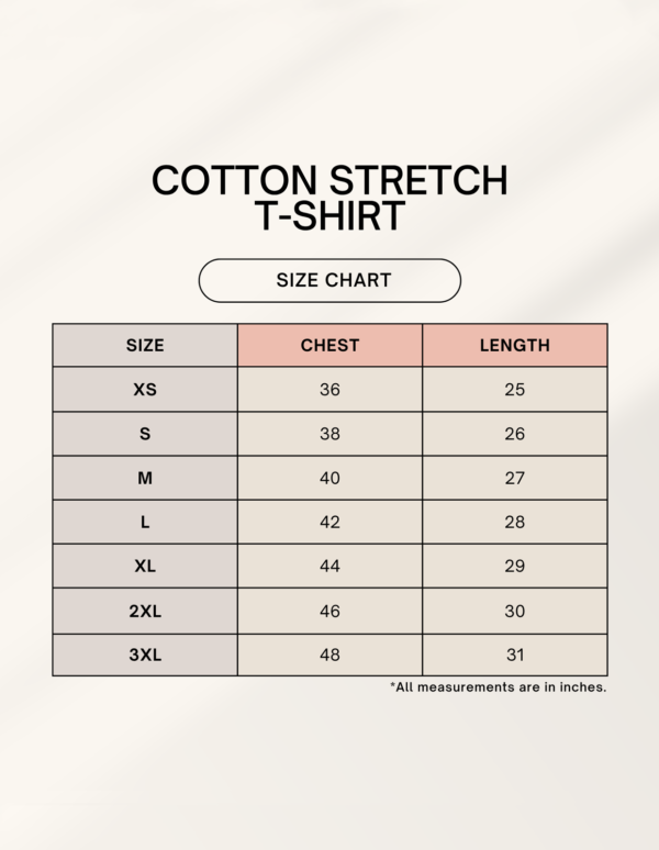 Cotton Stretch T Shirt Size Chart Cotton Stretch T Shirt Size Chart